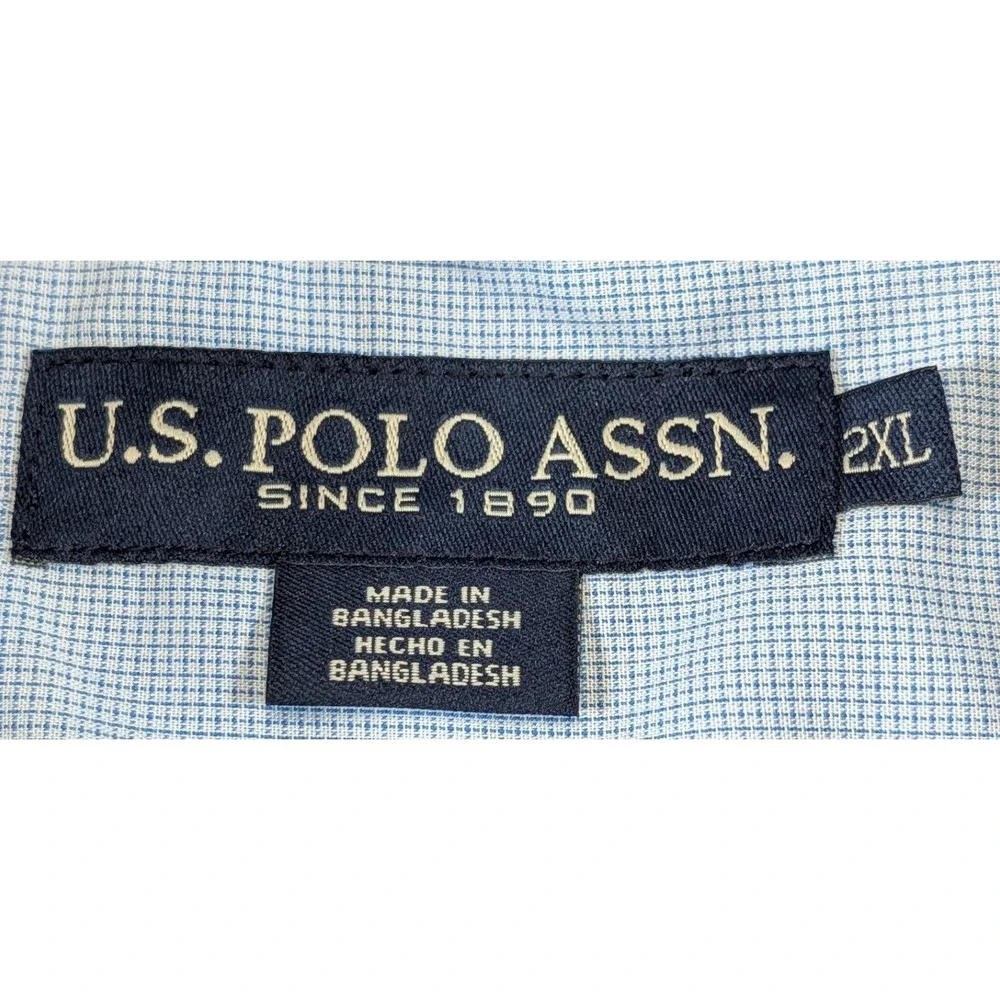 Lot of 2‎ US Polo Assn Mens 2XL Short Sleeve Button Down Plaid Cotton Shirts
